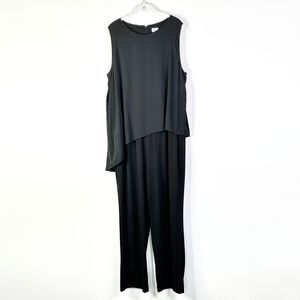 Chicos Jumpsuit Women XL Black Lagenlook Sleeveless Boho Cottage Asymmetrical